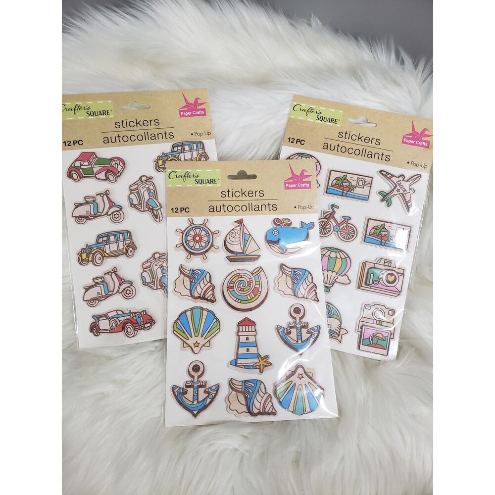 Crafters Square Pop-Up Stickers ANTIQUE CARS Vintage Motorcycles Scooter Travel‎